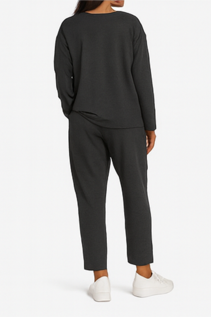 Alie Zweiteiler mit Rundhals & Langarm - Schwarz