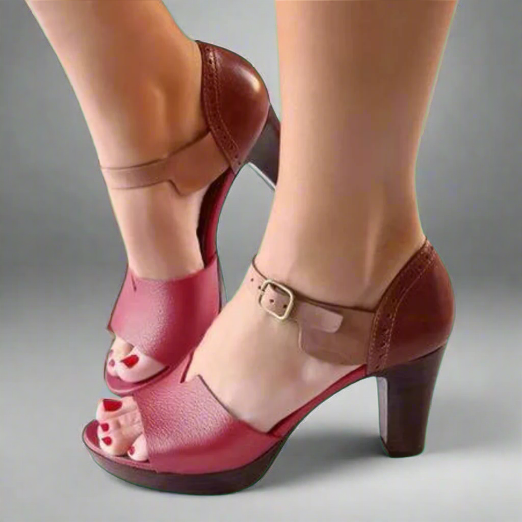 Miné™ | High Heel Premium Sandals in Korean Style with Color Block and Buckle