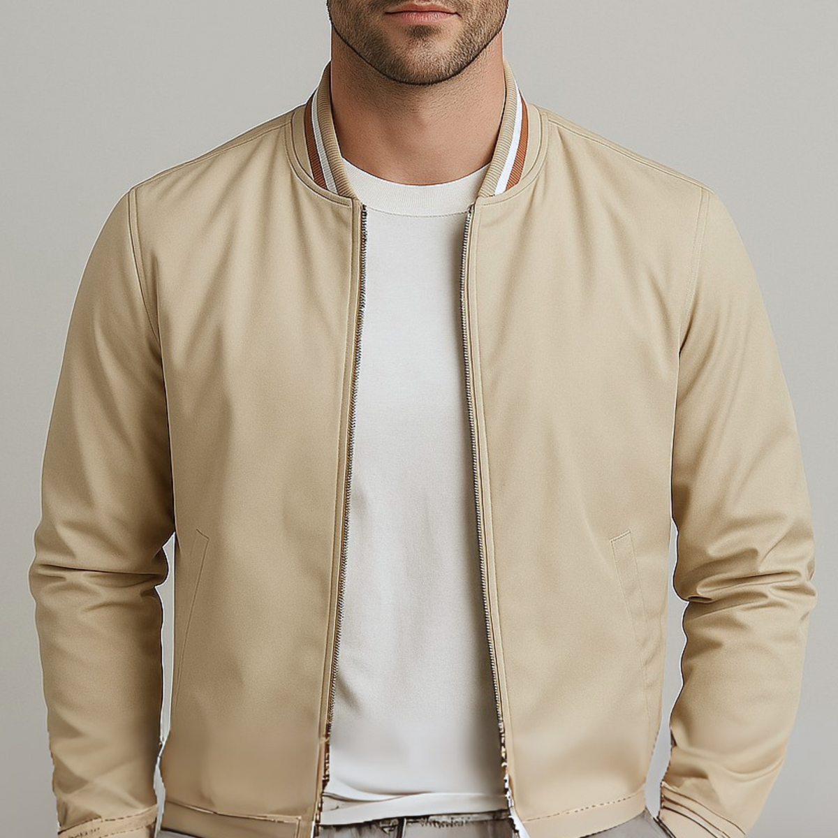 Maelisio Eleganter Bomber-Blouson mit Streifen - Khaki
