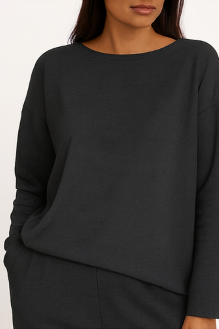 Alie Zweiteiler mit Rundhals & Langarm - Schwarz