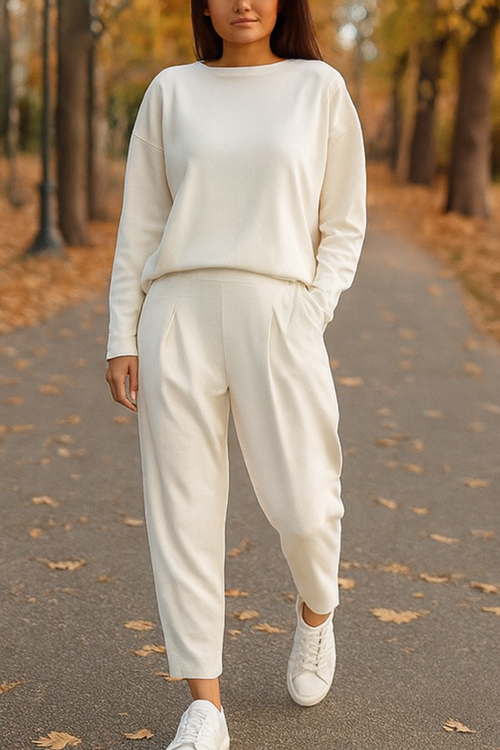 Alie Zweiteiler mit Rundhals & Langarm - Weiß