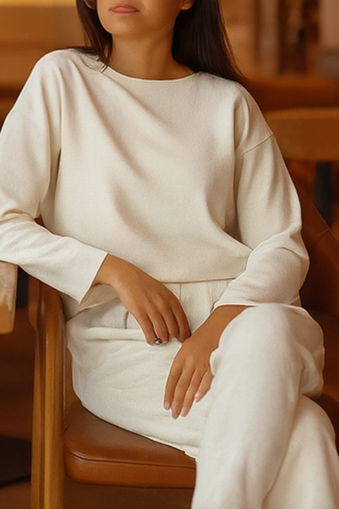 Alie Zweiteiler mit Rundhals & Langarm - Weiß