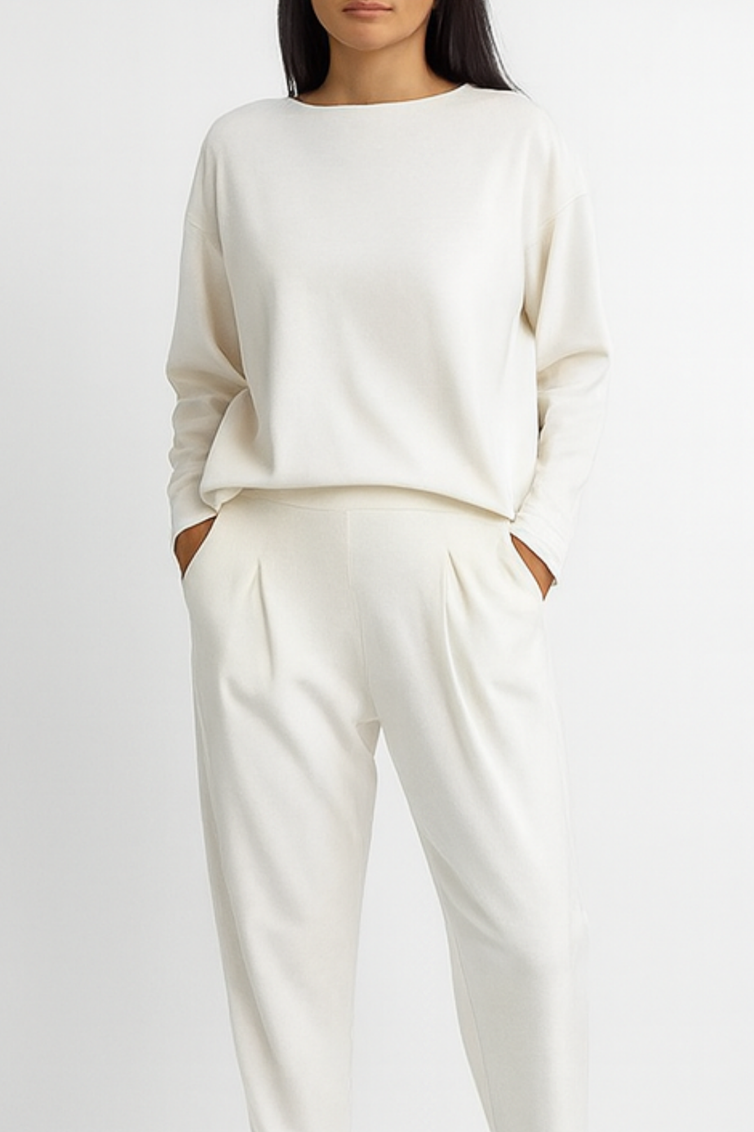 Alie Zweiteiler mit Rundhals & Langarm - Weiß