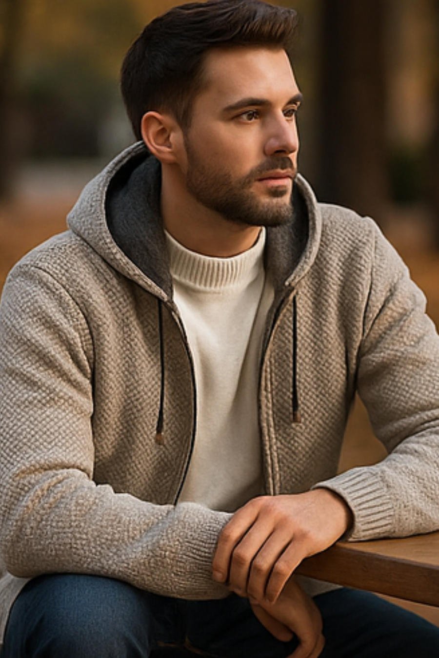 Henry Knit Zip Hoodie Light Gray