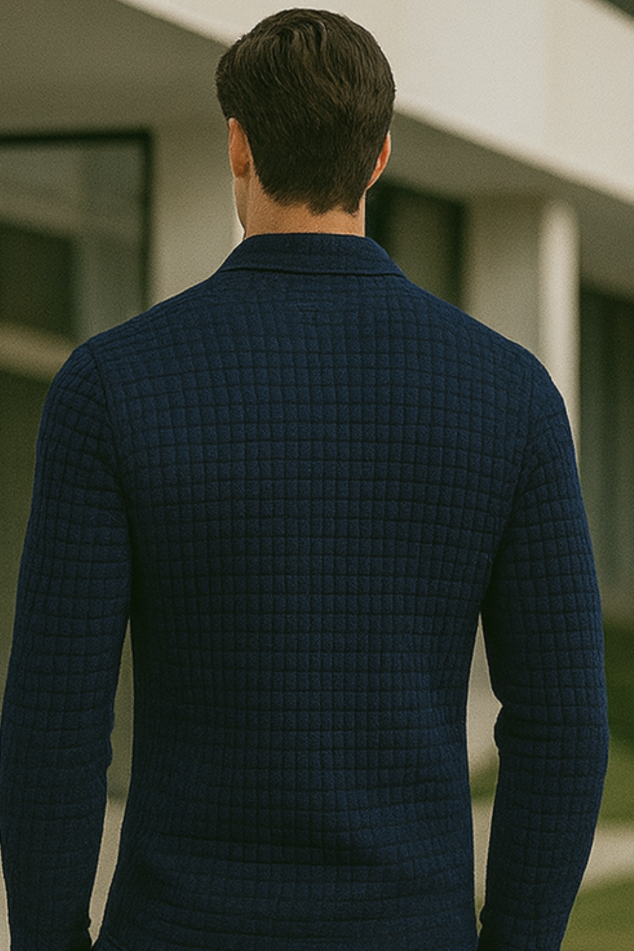 Joven Diamond-Pattern Knit Collared Polo Shirt Top