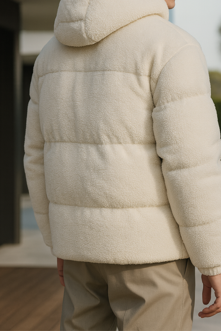 Kareem | Doudoune Sherpa Kapuzenjacke Beige Clair