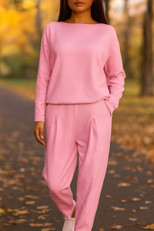 Alie Zweiteiler mit Rundhals & Langarm - Rosa