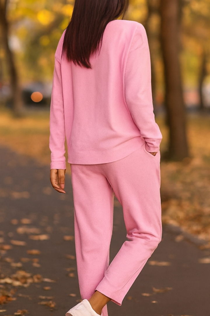 Alie Zweiteiler mit Rundhals & Langarm - Rosa