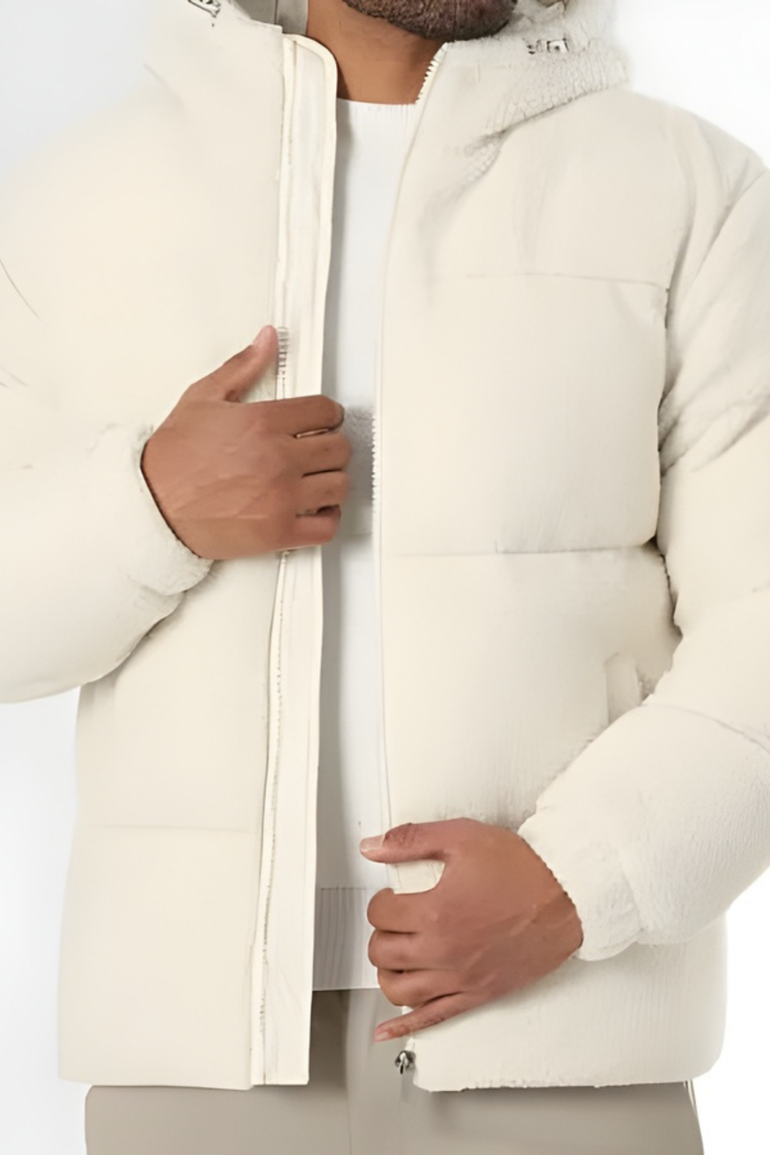 Kareem | Doudoune Sherpa Kapuzenjacke Beige Clair