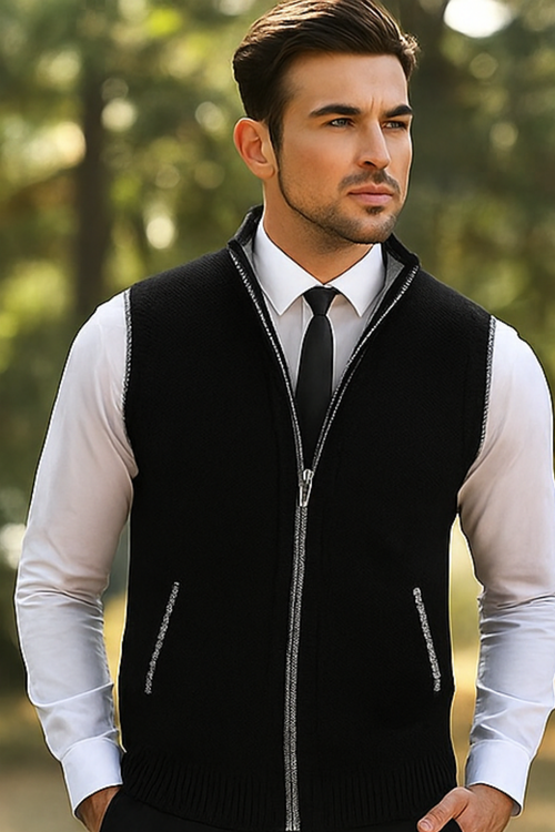 Gerald Strickweste mit Reißverschluss - Schwarz