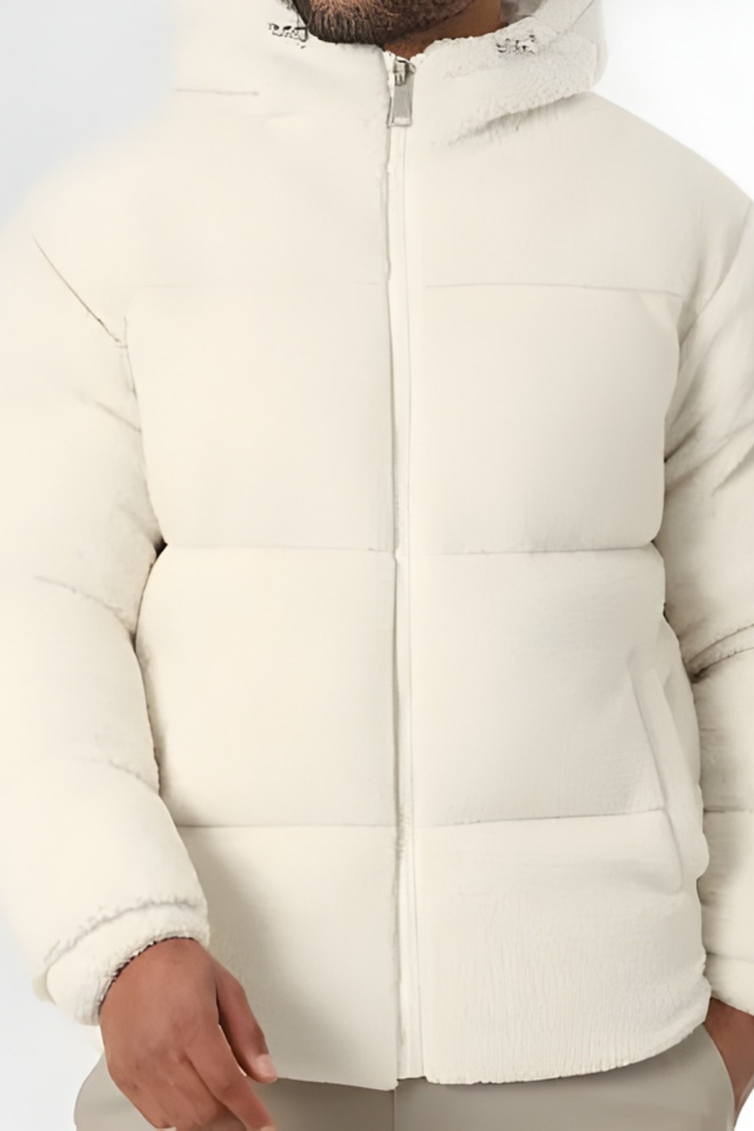 Kareem | Doudoune Sherpa Kapuzenjacke Beige Clair
