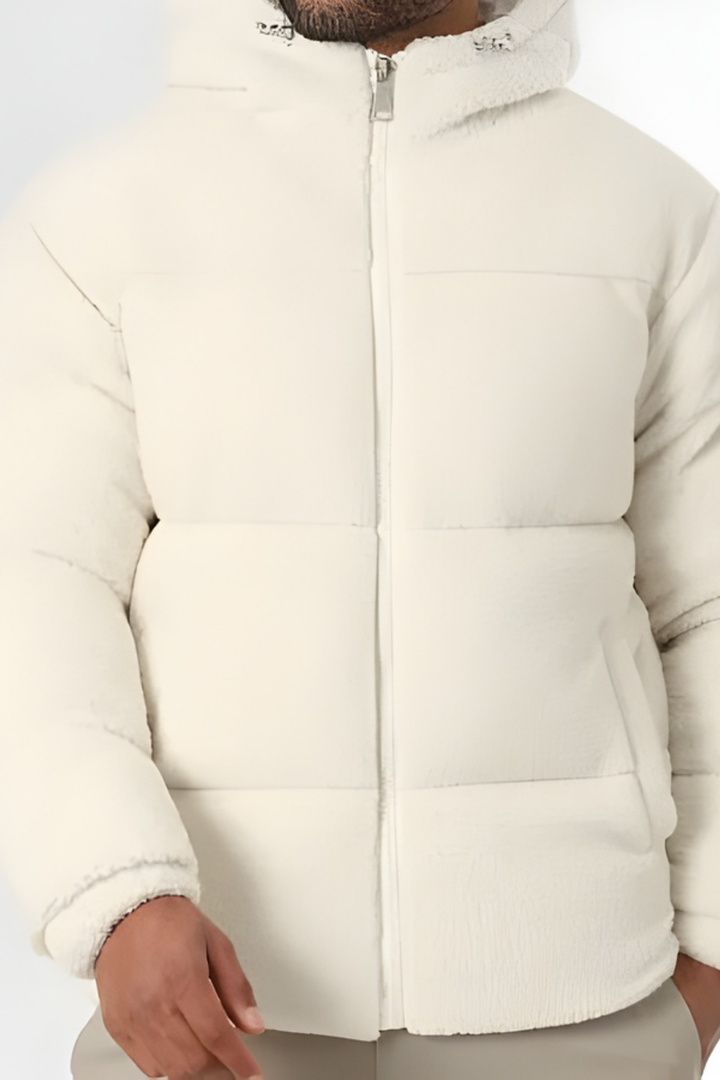 Kareem | Doudoune Sherpa Kapuzenjacke Beige Clair