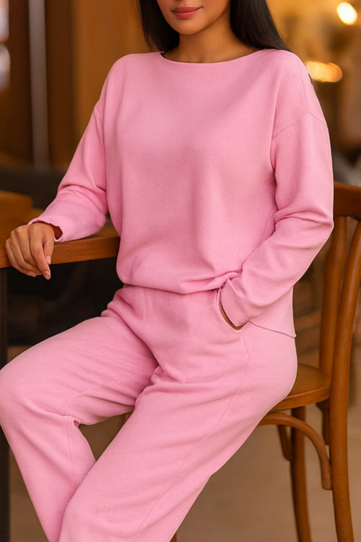 Alie Zweiteiler mit Rundhals & Langarm - Rosa