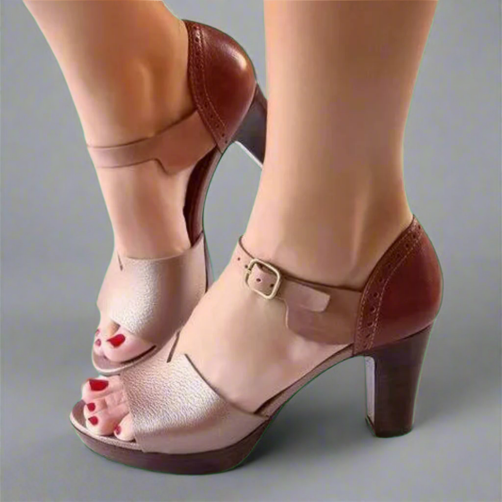 Miné™ | High Heel Premium Sandals in Korean Style with Color Block and Buckle