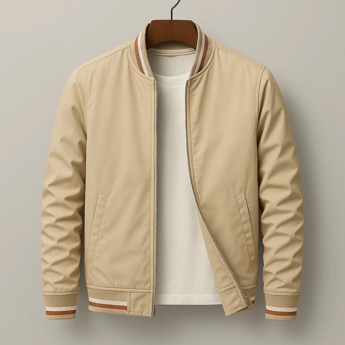 Maelisio Eleganter Bomber-Blouson mit Streifen - Khaki