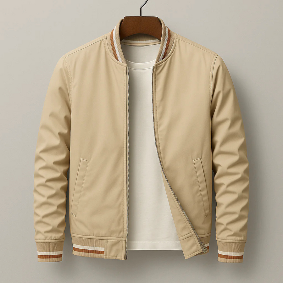 Maelisio Lightweight Striped Varsity Bomber Jacket - Khaki