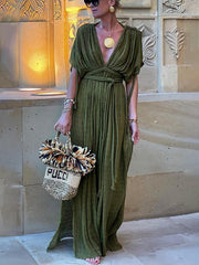 Kimono – Drapiertes Maxikleid mit Flechtdetails und Schlitz als Cover-Up