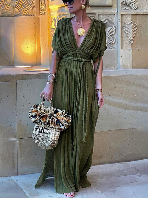 Kimono – Drapiertes Maxikleid mit Flechtdetails und Schlitz als Cover-Up