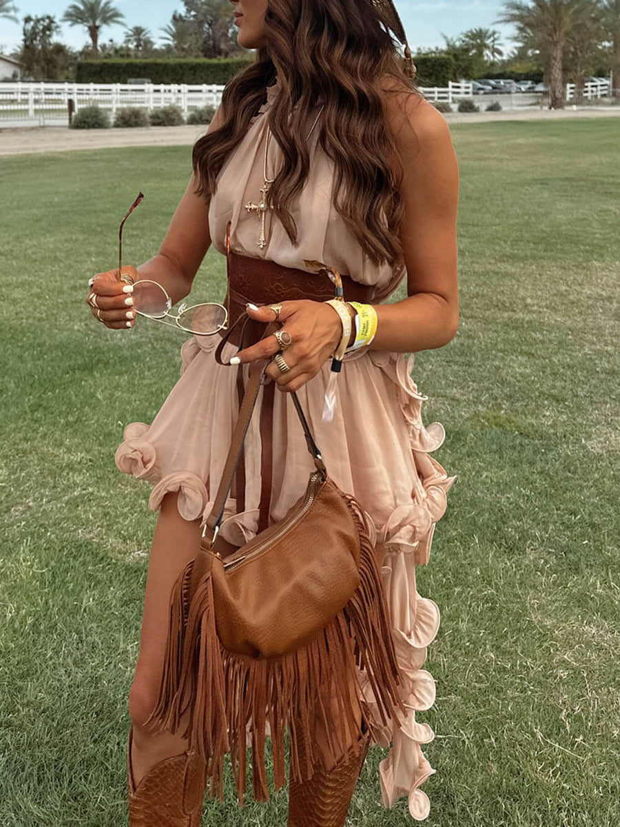 Romantic Drama Halter Ruffle Top