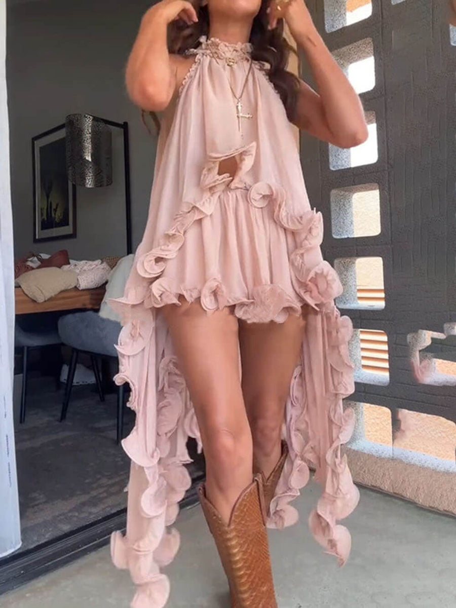 Romantic Drama Halter Ruffle Top