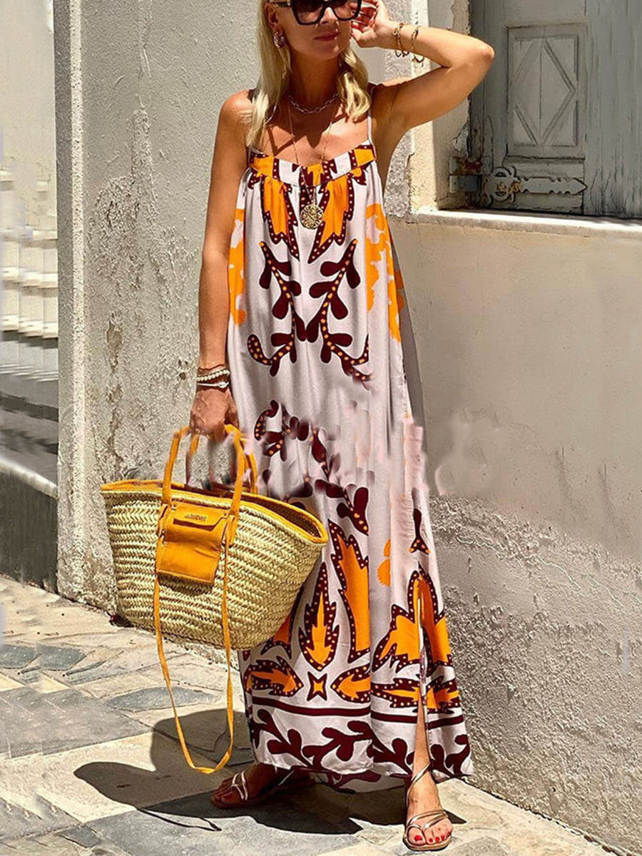 Locker sitzendes Ethno-Print strap Maxikleid Dress