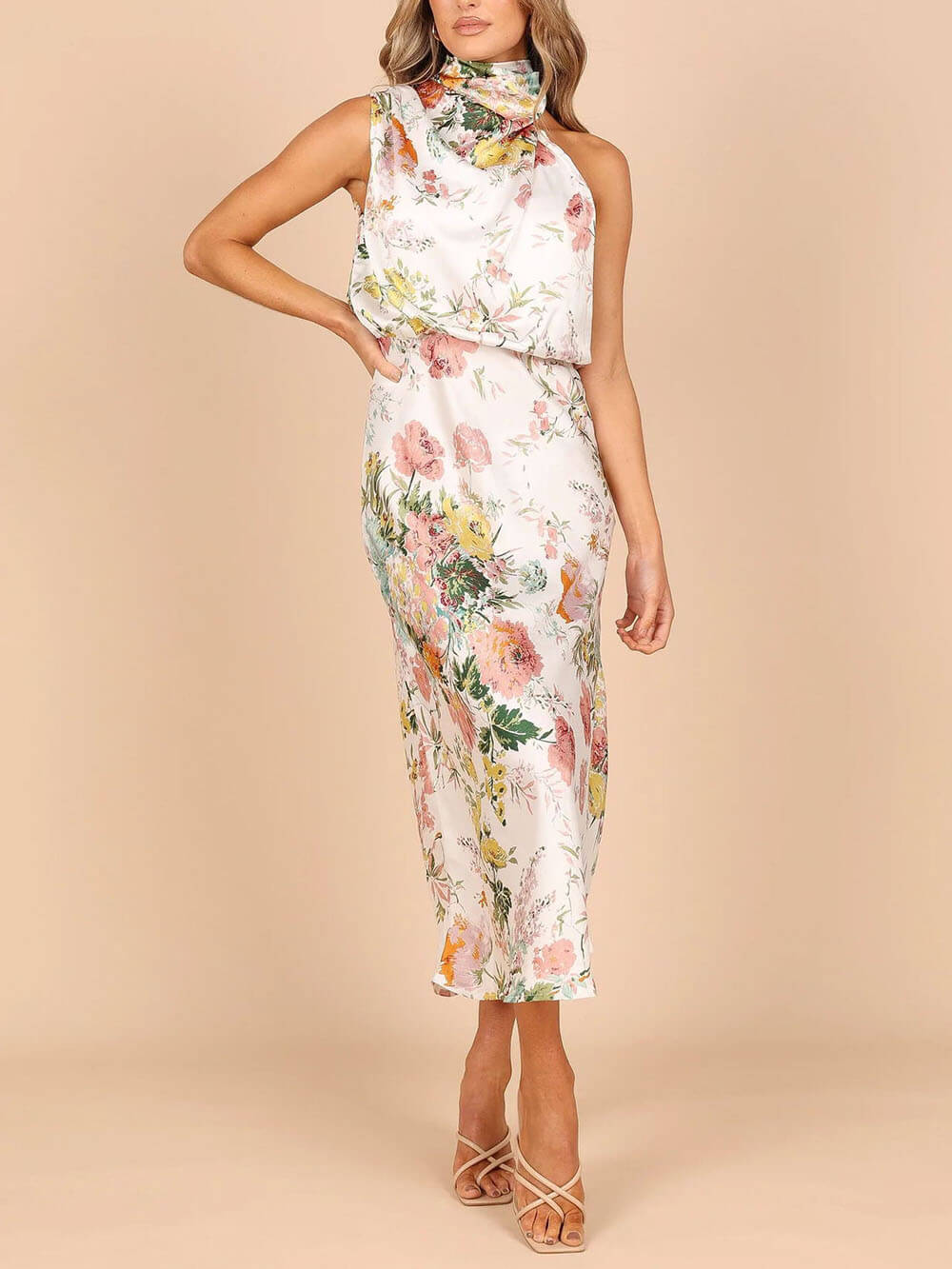 Maxikleid mit Neckholder, floralem Muster und elastischer Taille