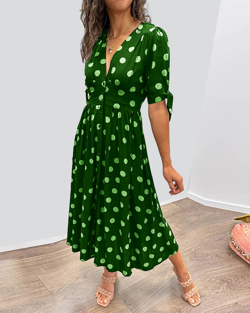 Dalina Button Polka Midi Dress