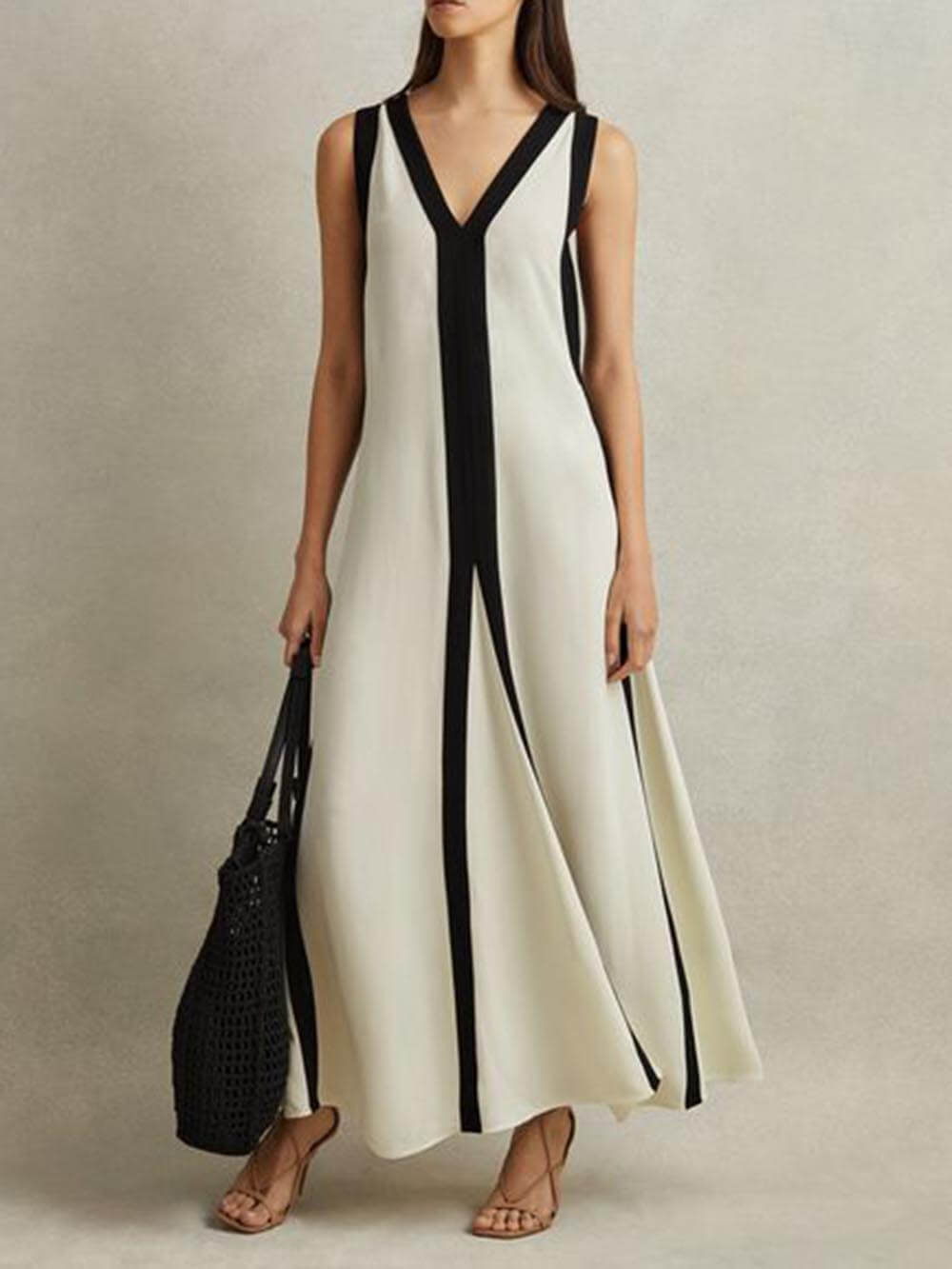 Wendbares Colorblock Maxi-Kleid im A-Linien-Stil