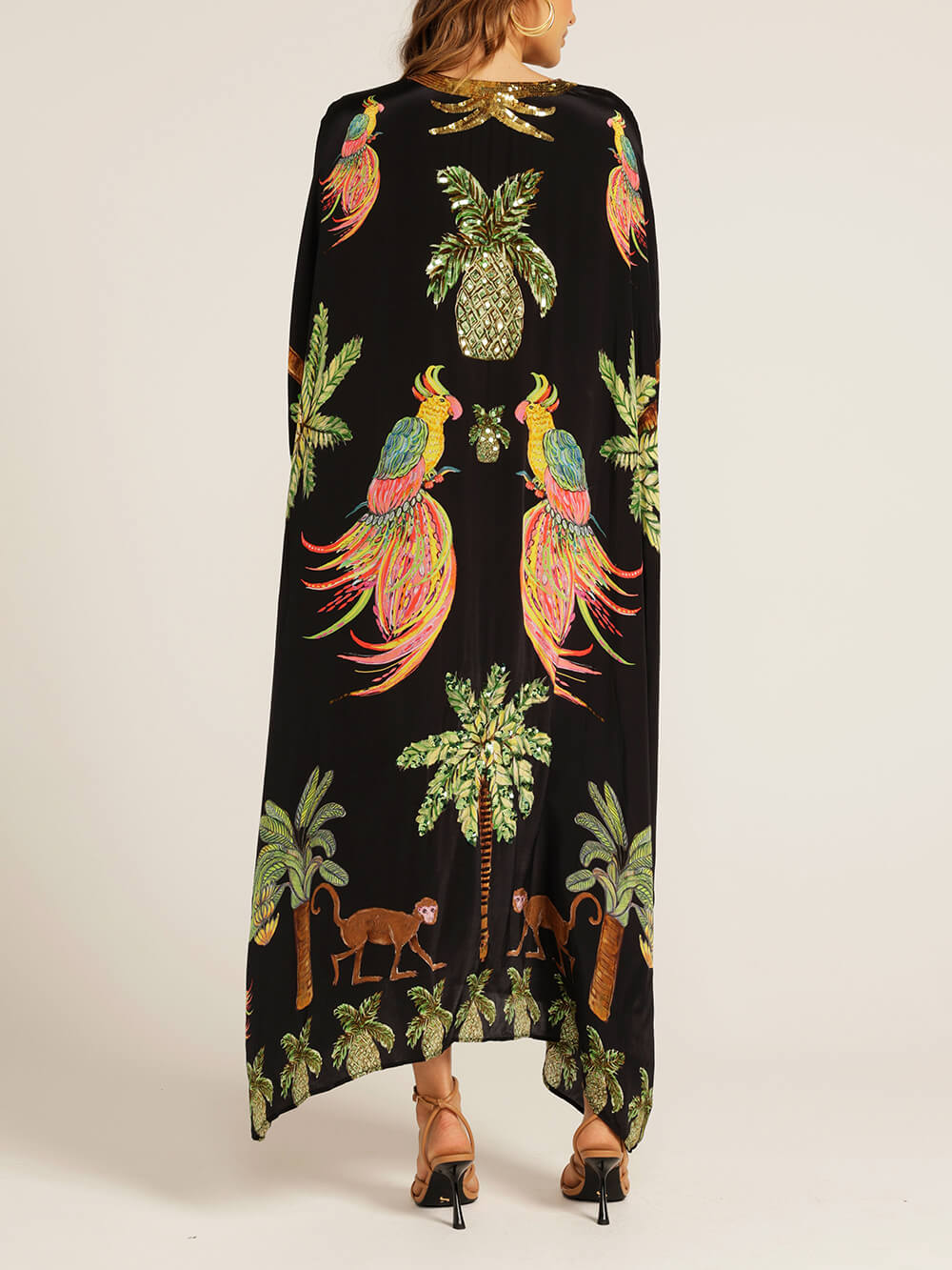 Einzigartiges Kleid mit Überschnittenen Ärmeln und Kokospalmen-Print