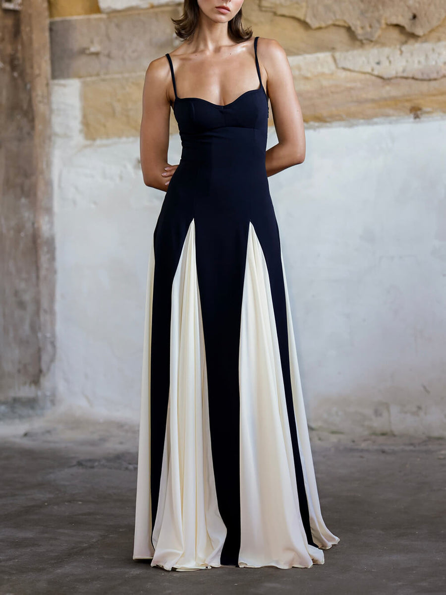 Sophia Elegant A-Line Maxi Dress With Panel Details and Tulle