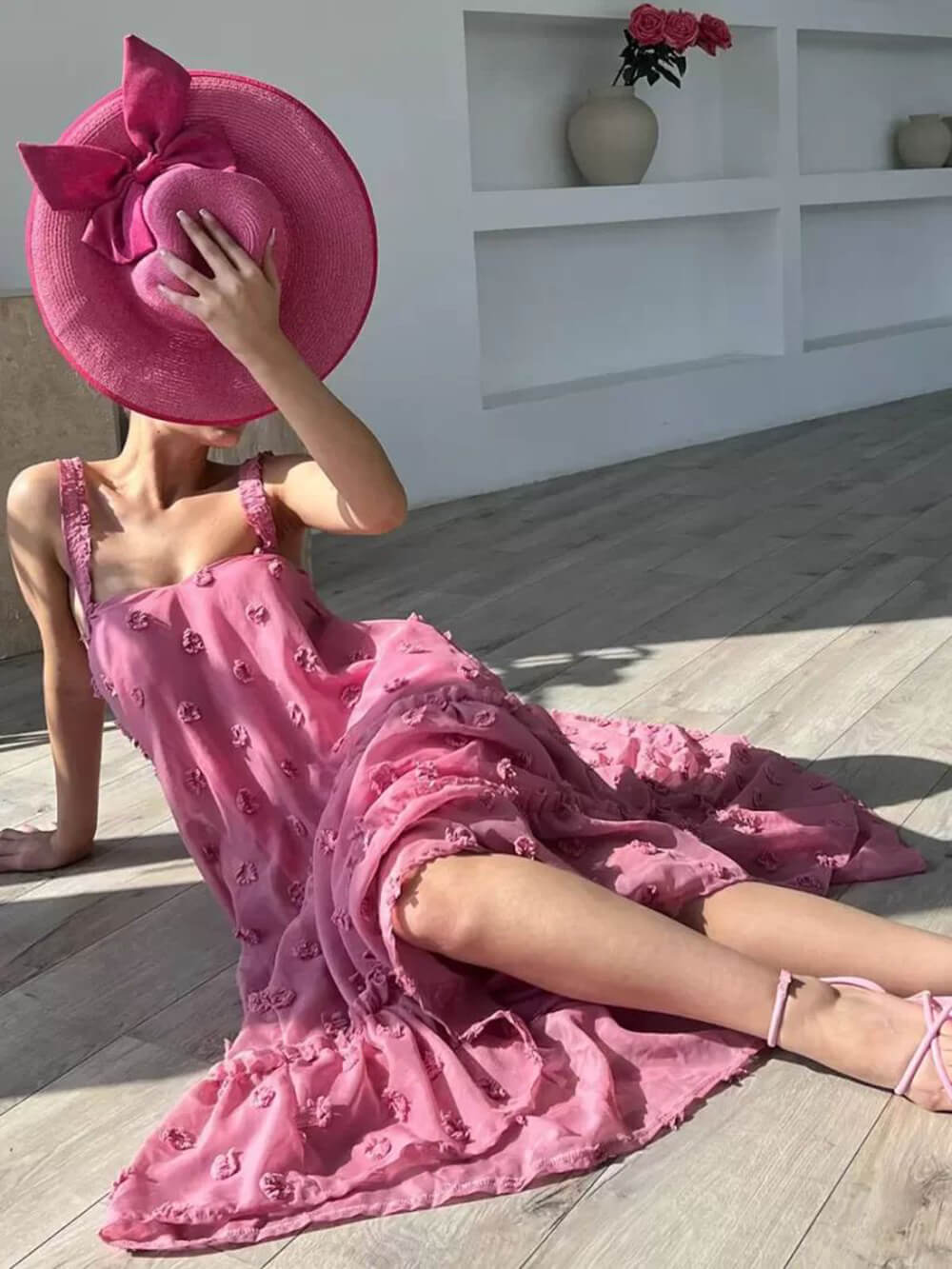 Blumendekor hübsches A-Linien, gestuftes, lockeres Maxikleid