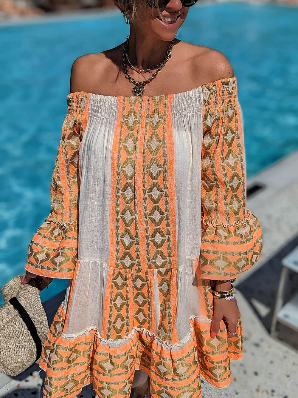 Joyce – Boho Mini-Kleid mit Carmenausschnitt