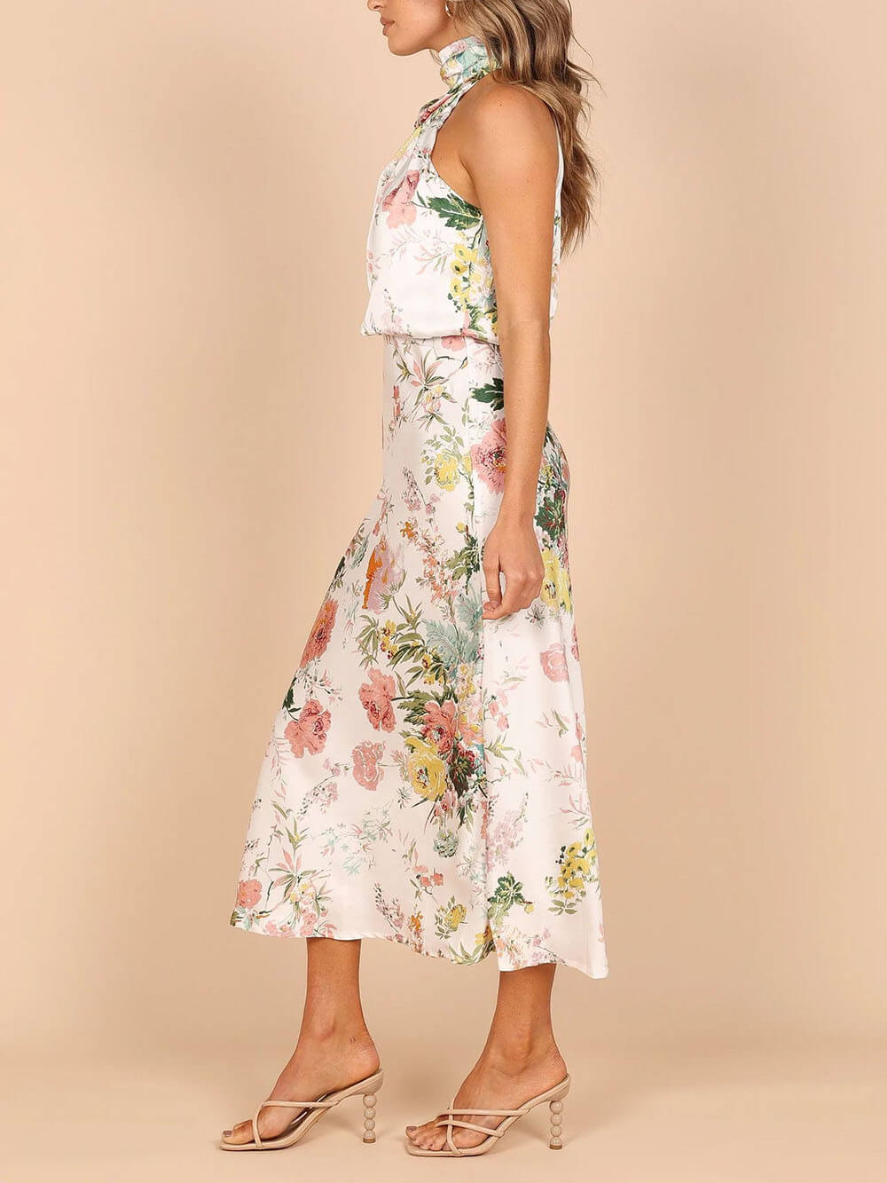 Maxikleid mit Neckholder, floralem Muster und elastischer Taille