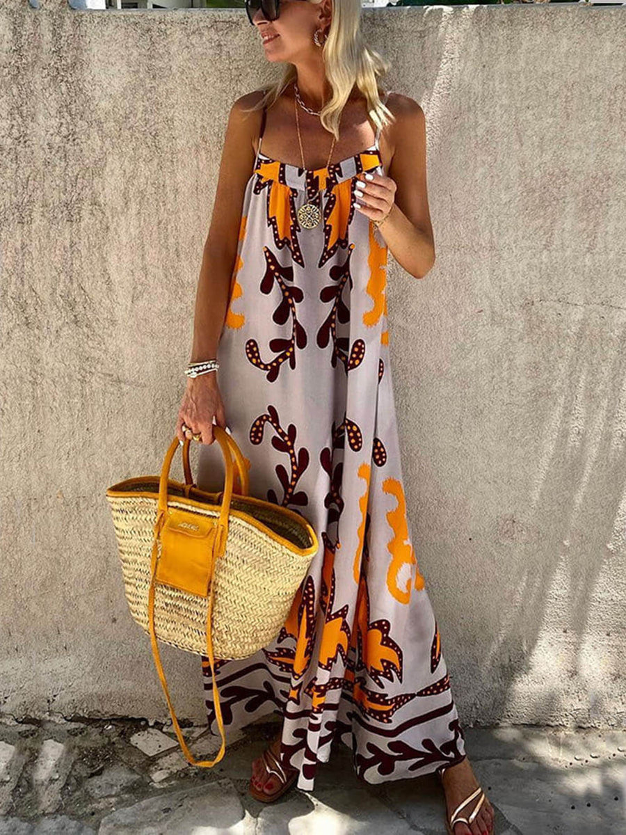 Locker sitzendes Ethno-Print strap Maxikleid Dress