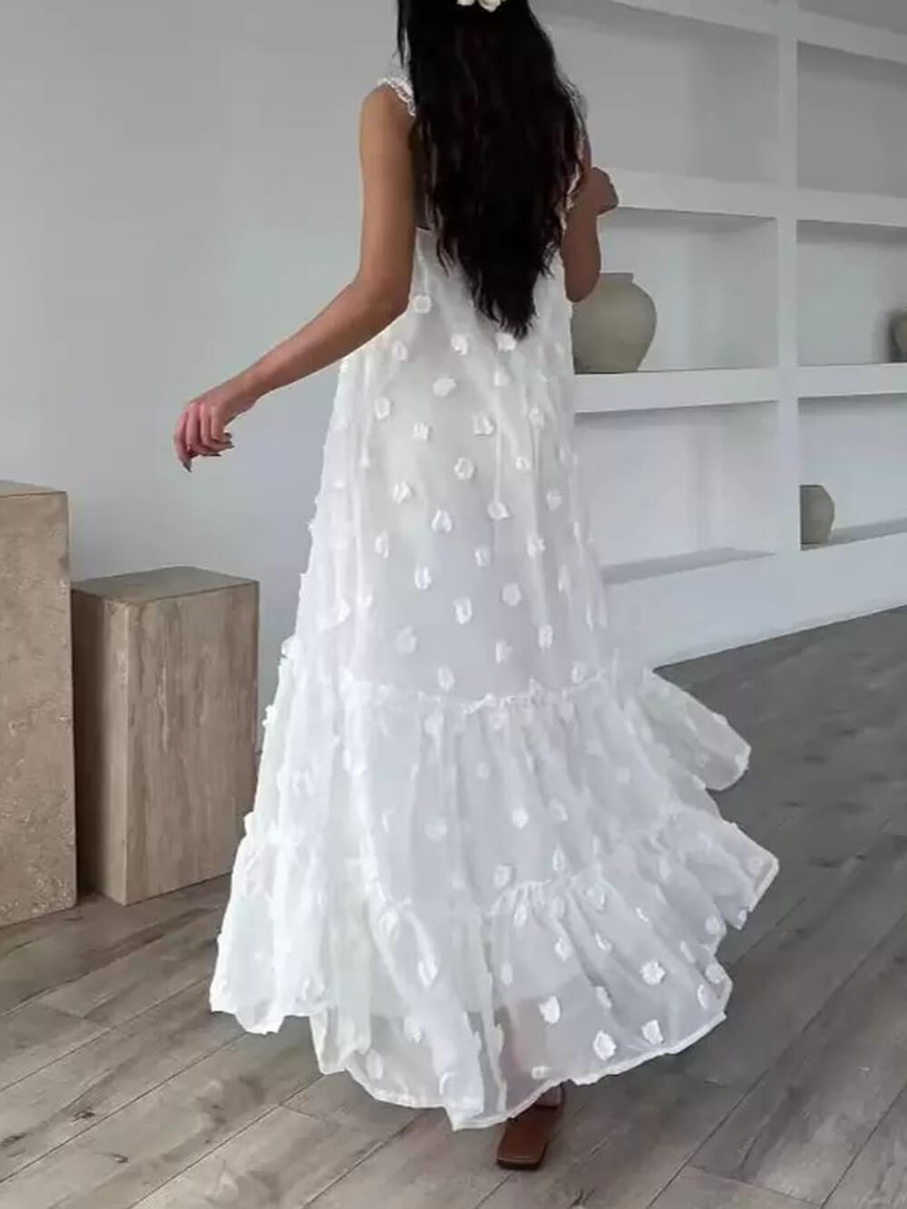 Blumendekor hübsches A-Linien, gestuftes, lockeres Maxikleid