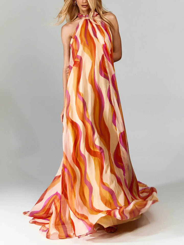 Elegantes Maxi-Kleid mit geflochtenem Neckholder und Wellenmuster