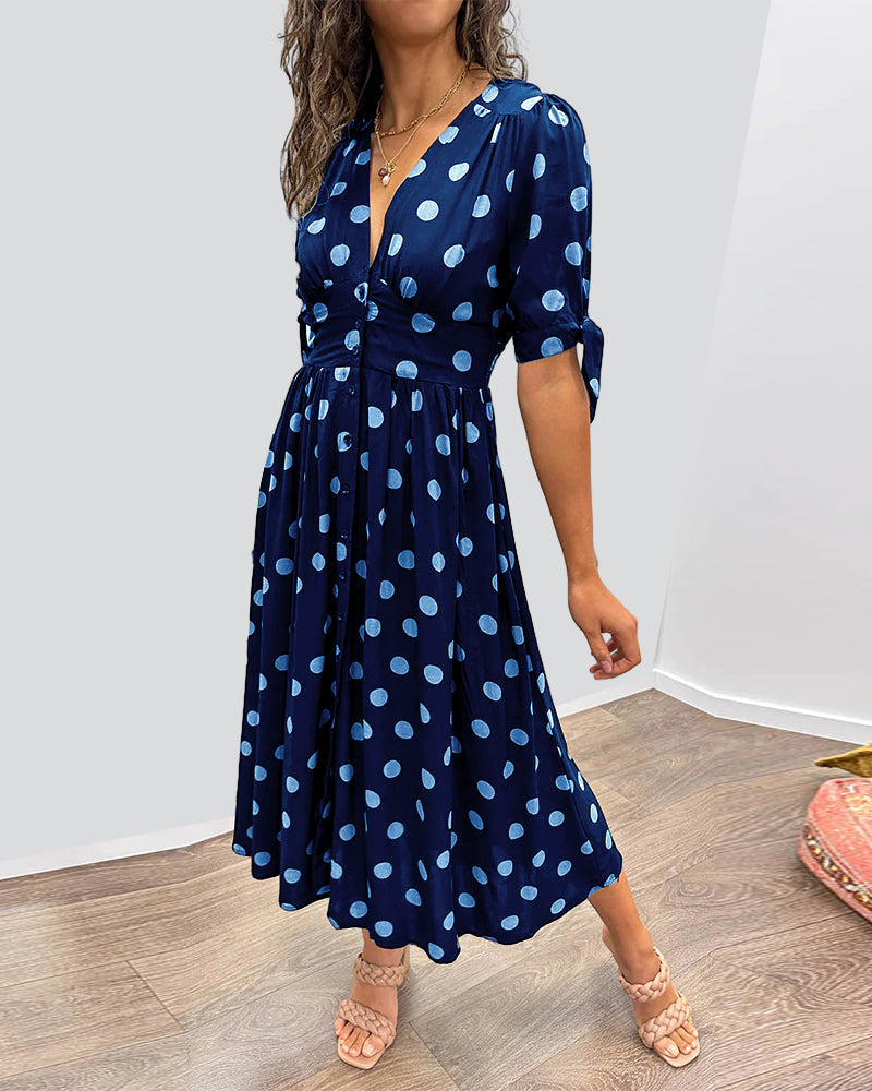 Dalina Button Polka Midi Dress