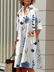 Evangeline – Lockeres Kleid mit Blumendekoration und praktischen Taschen