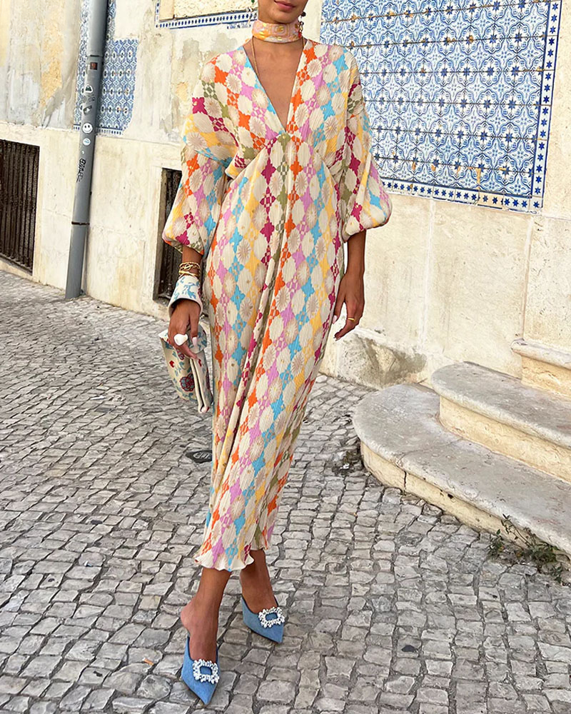Lilian – Lebhaftes Maxi-Kleid mit Puffärmeln
