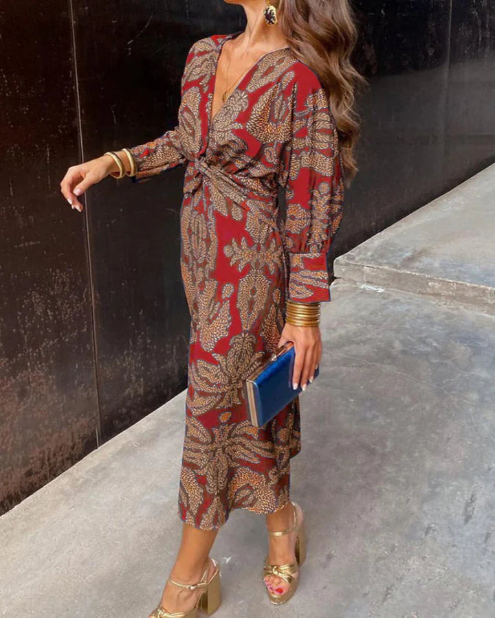 Brenda | Midi Kleid Elegantes Kleid mit langen Ärmeln für Partys und Veranstaltungen