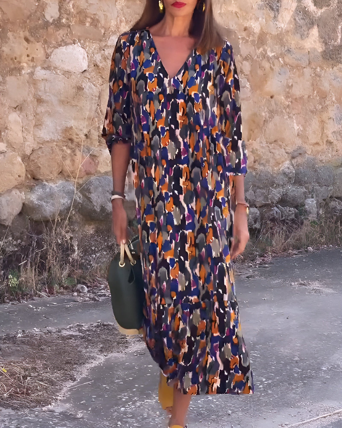 Nathalie | Kleid mit V-Ausschnitt und Retro-Print