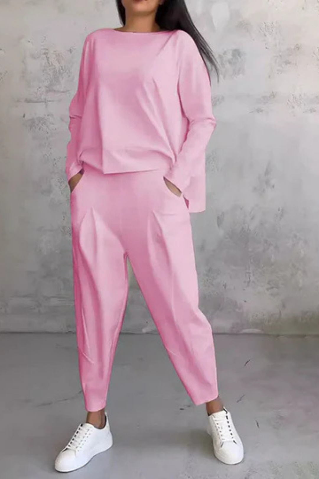 Alie Zweiteiler mit Rundhals & Langarm - Rosa