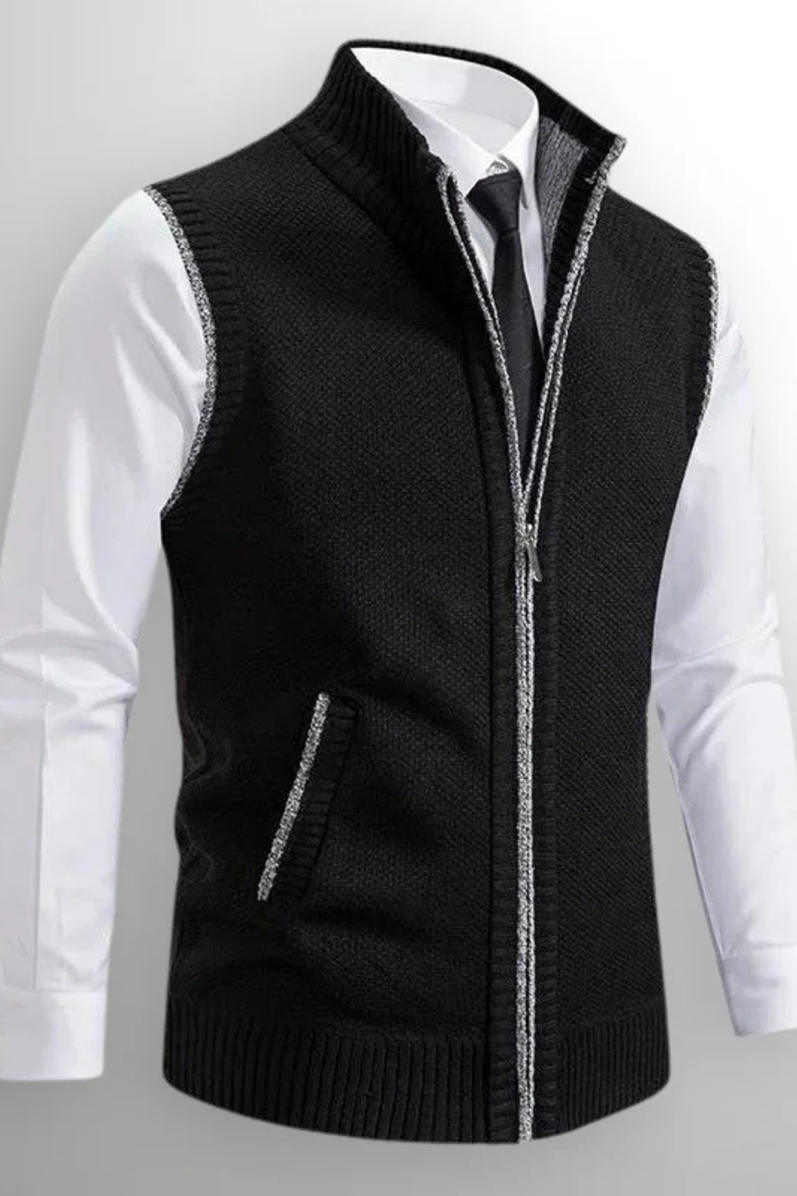 Gerald Zip Cardigan Vest Black