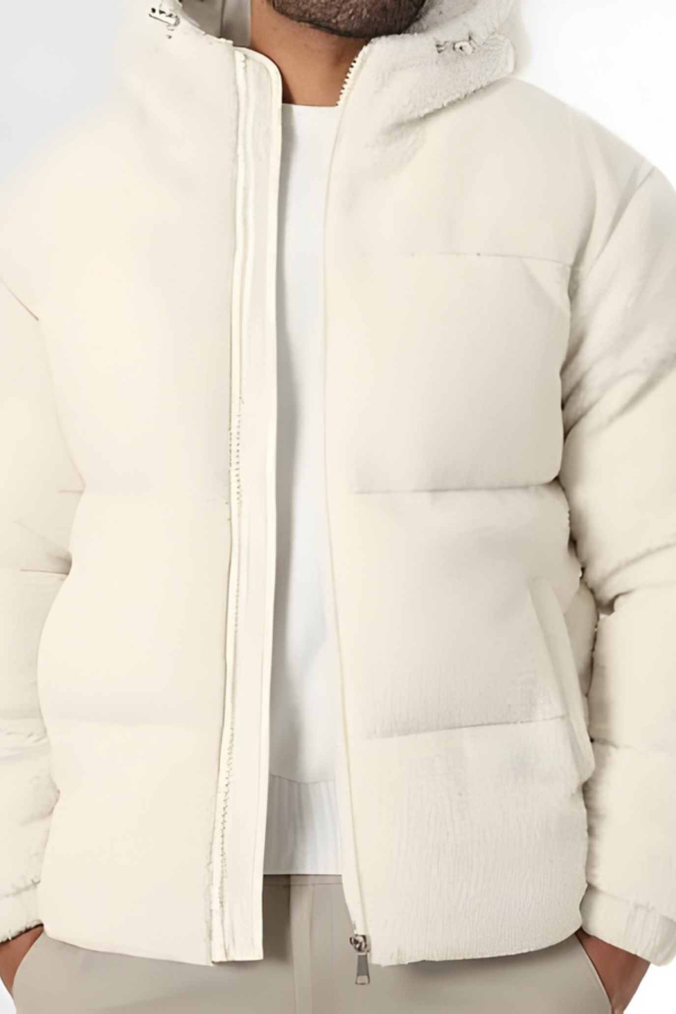 Kareem | Doudoune Sherpa Kapuzenjacke Beige Clair