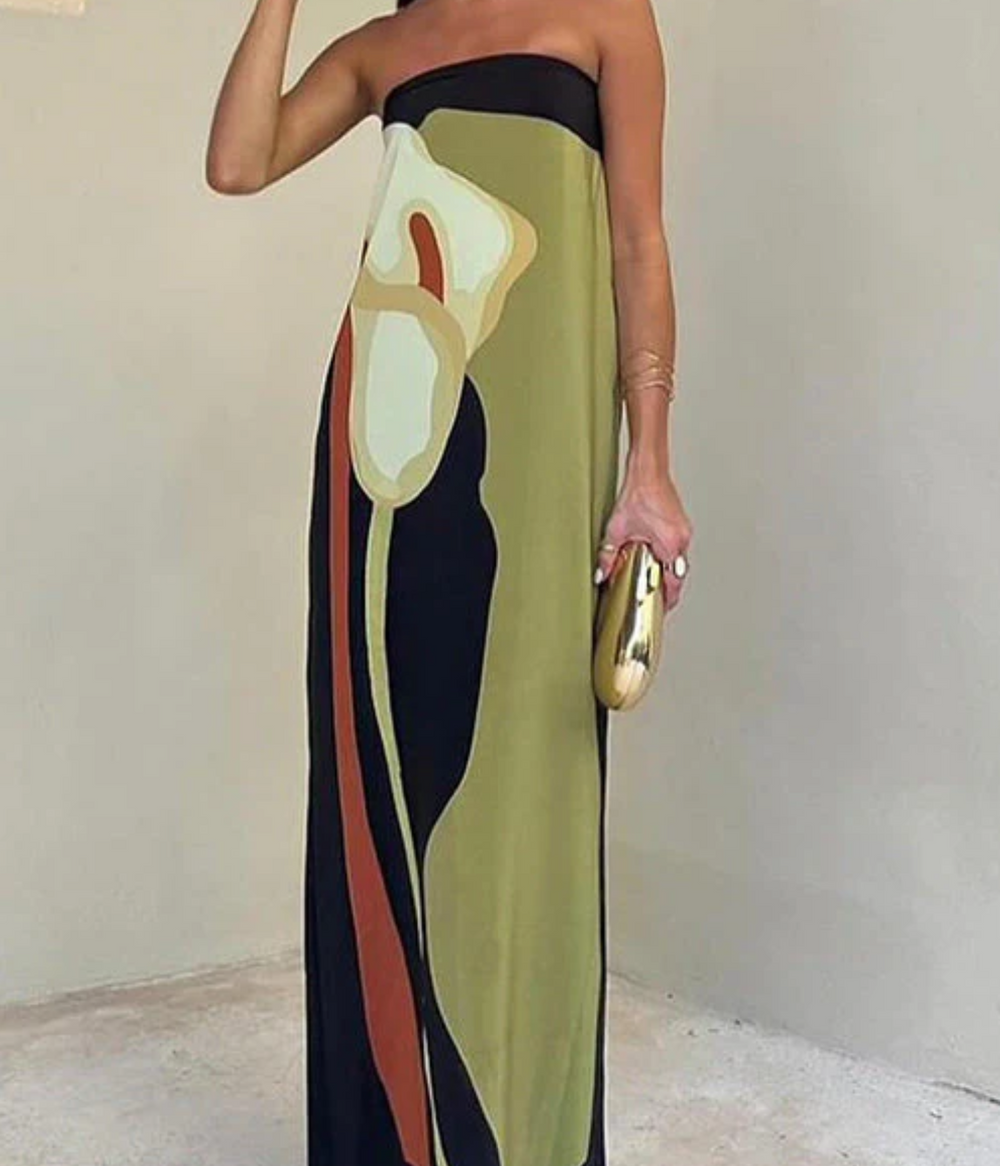Paula | Bedrucktes Kleid mit schulterfreiem Ausschnitt