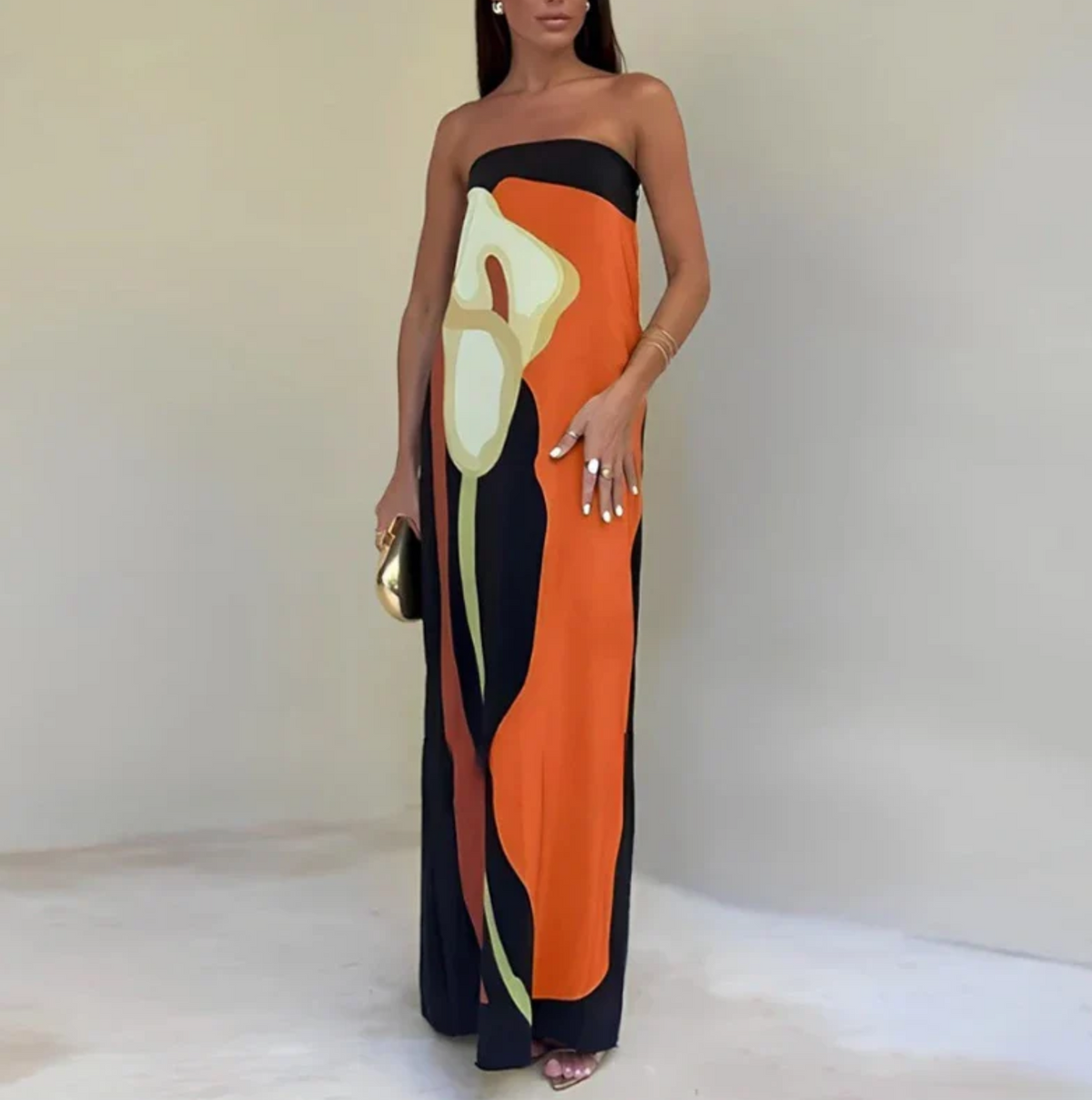 Paula – Bedrucktes Kleid mit schulterfreiem Ausschnitt