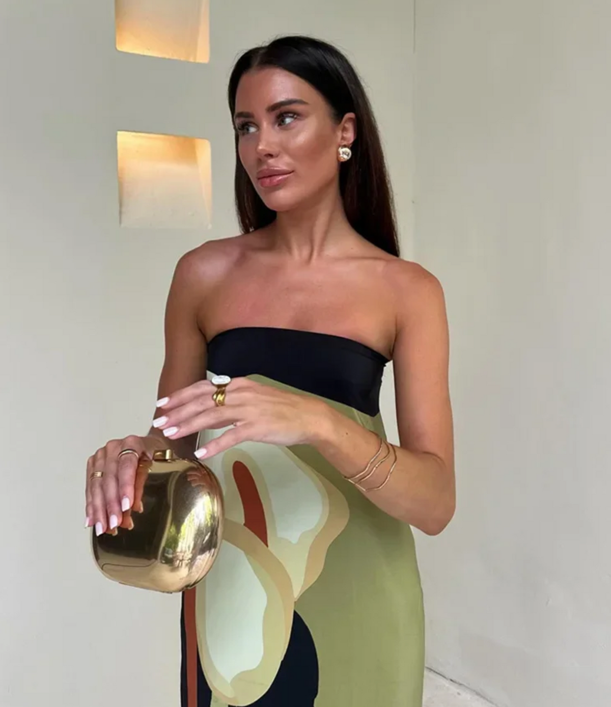 Paula – Bedrucktes Kleid mit schulterfreiem Ausschnitt