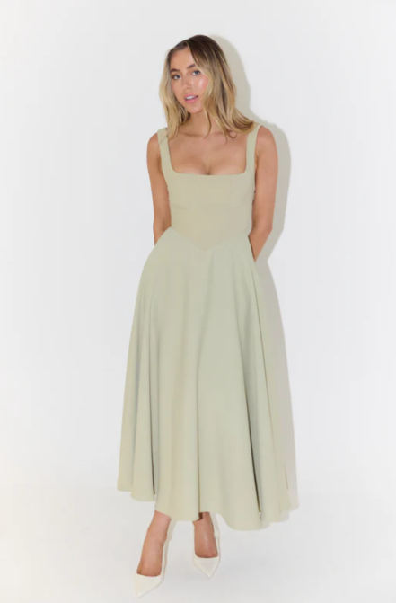 Whitney Midi-Kleid mit quadratischem Ausschnitt