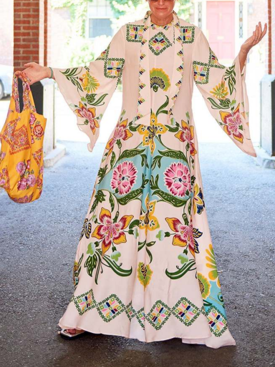 Exquisites, fließendes Maxikleid mit sonnigem Blumenprint