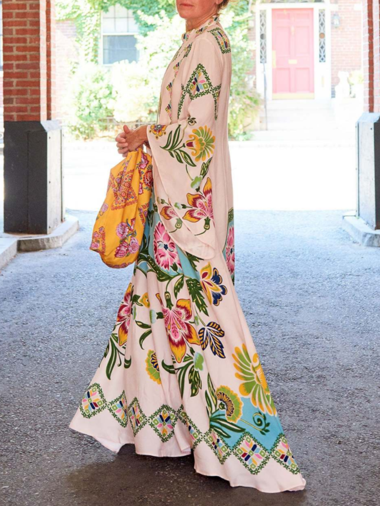 Exquisites, fließendes Maxikleid mit sonnigem Blumenprint